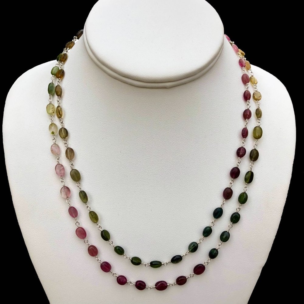 NWT Double Strand Rainbow Tourmaline Gold Necklace